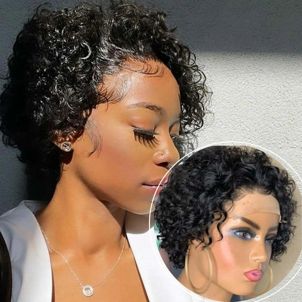 13x1 Transparent Lace Short Curly Pixie Wig