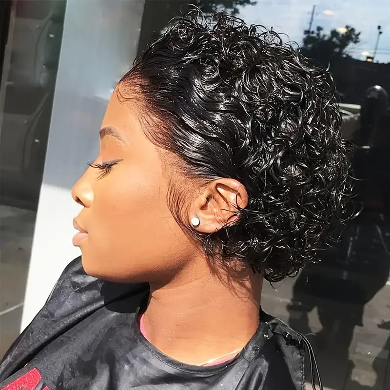 13x1 Transparent Lace Short Curly Pixie Wig