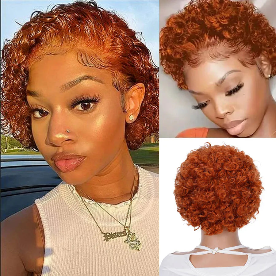 Pixie Cut Wig Human Hair Curly Lace Front