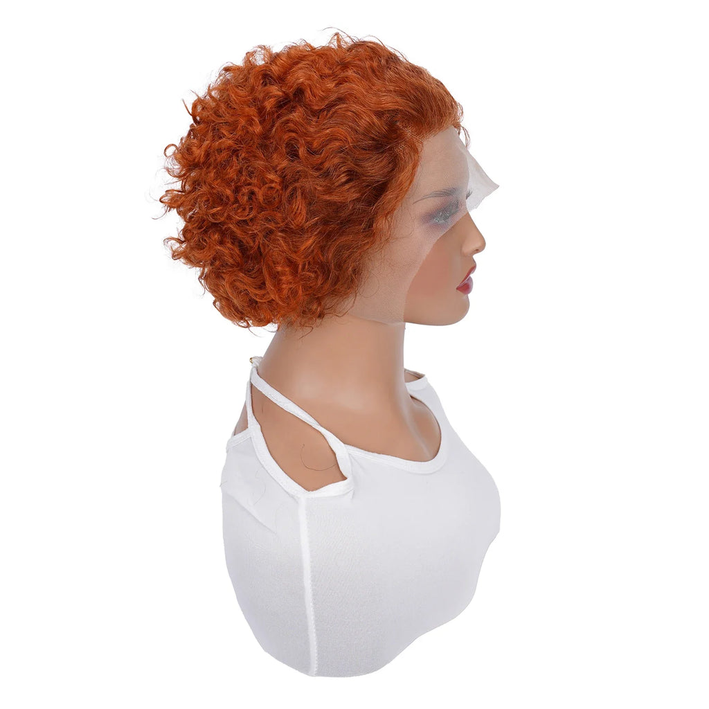 Pixie Cut Wig Human Hair Curly Lace Front