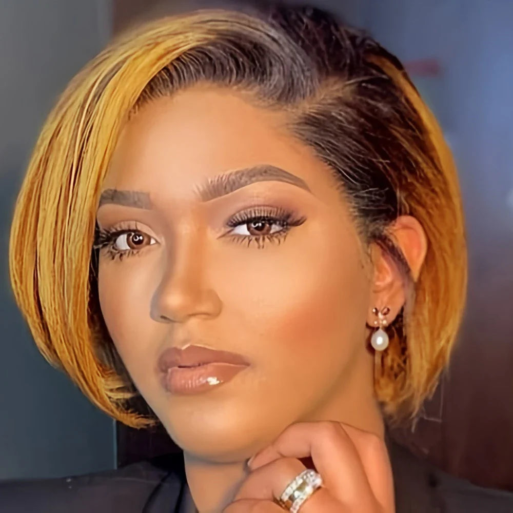 Transparent Lace Wig Short Straight-0