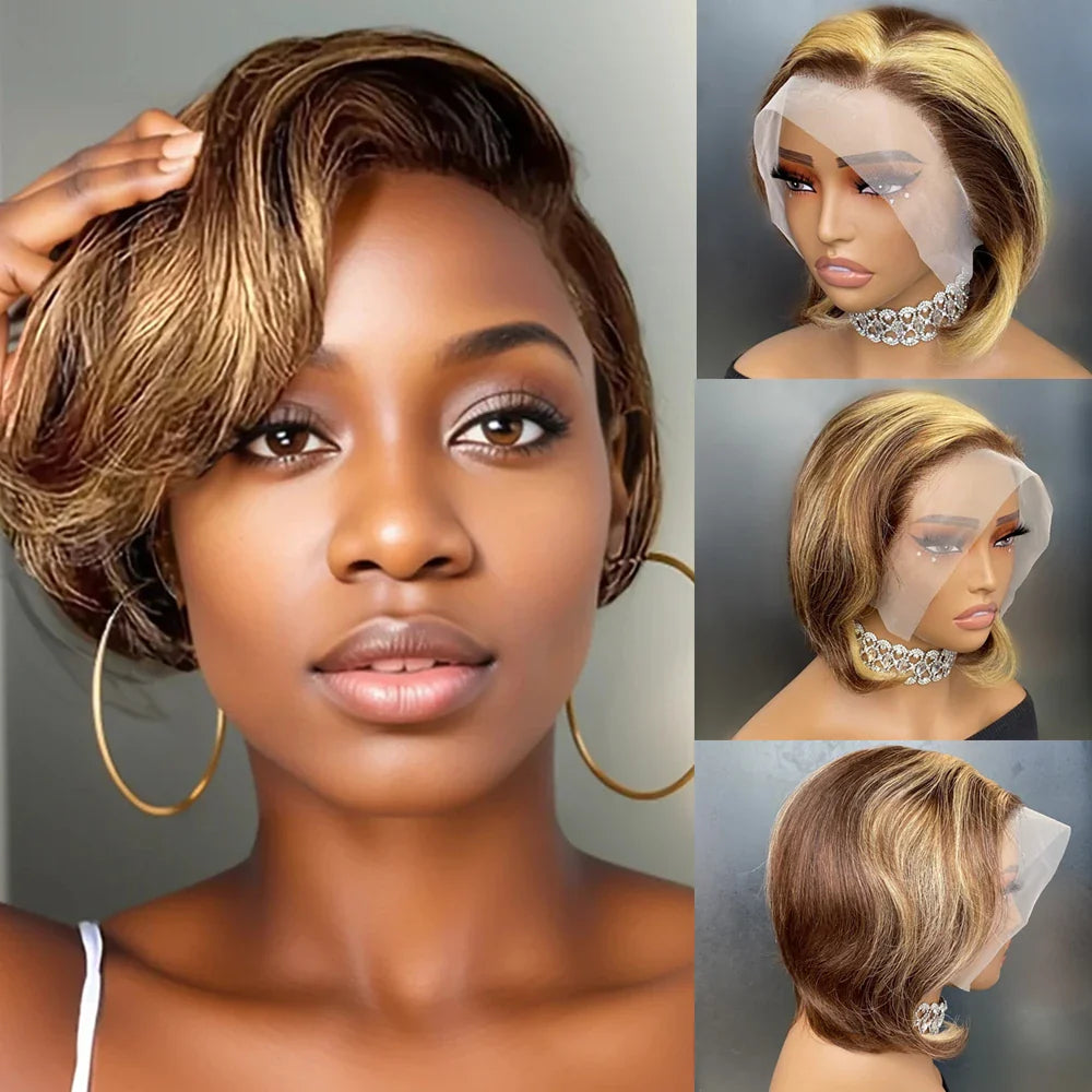 Transparent Lace Wig Short Straight-3