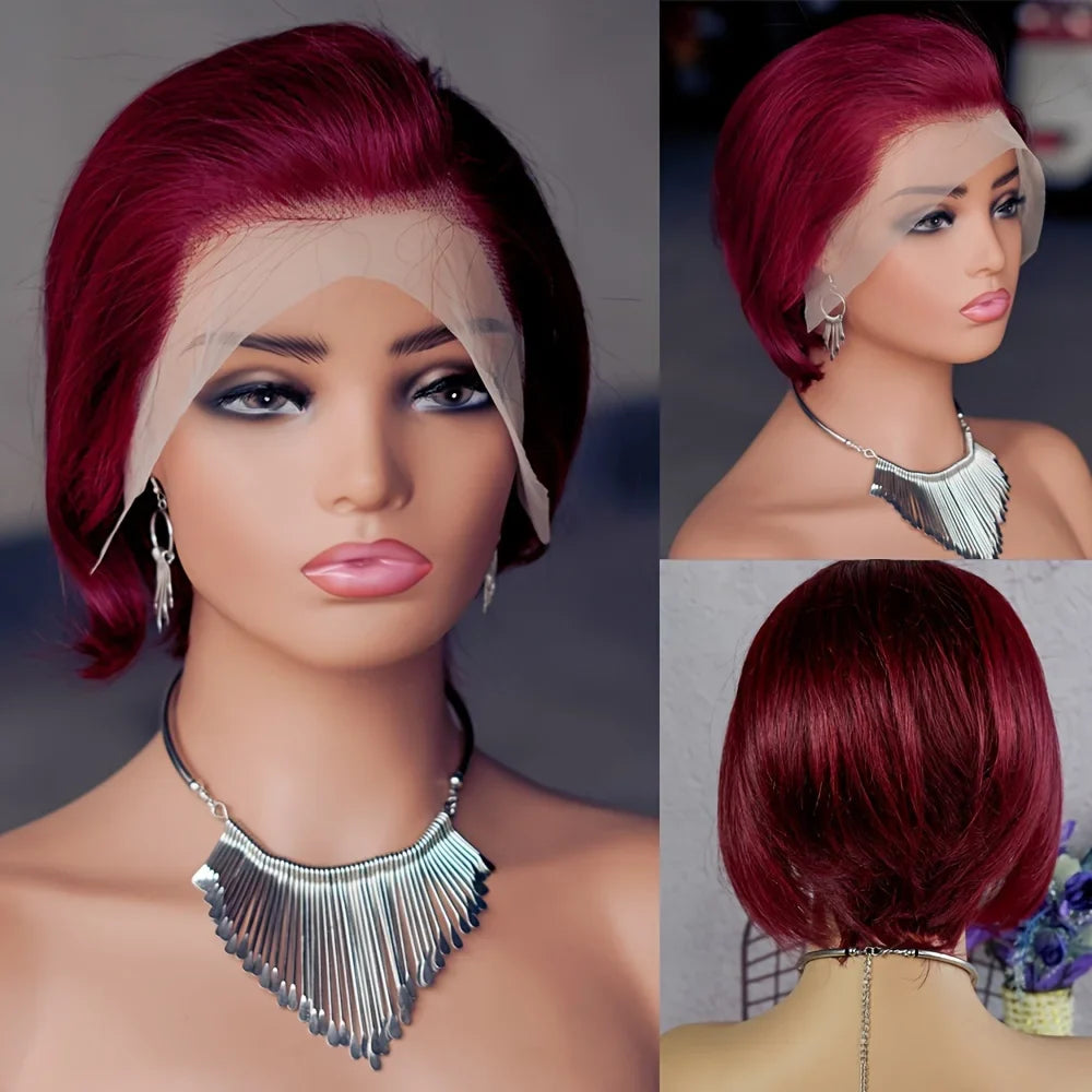 Transparent Lace Wig Short Straight-4