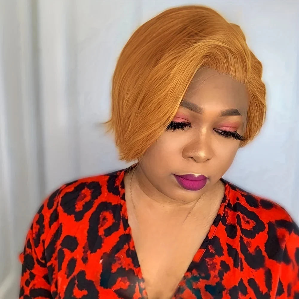 Transparent Lace Wig Short Straight-5