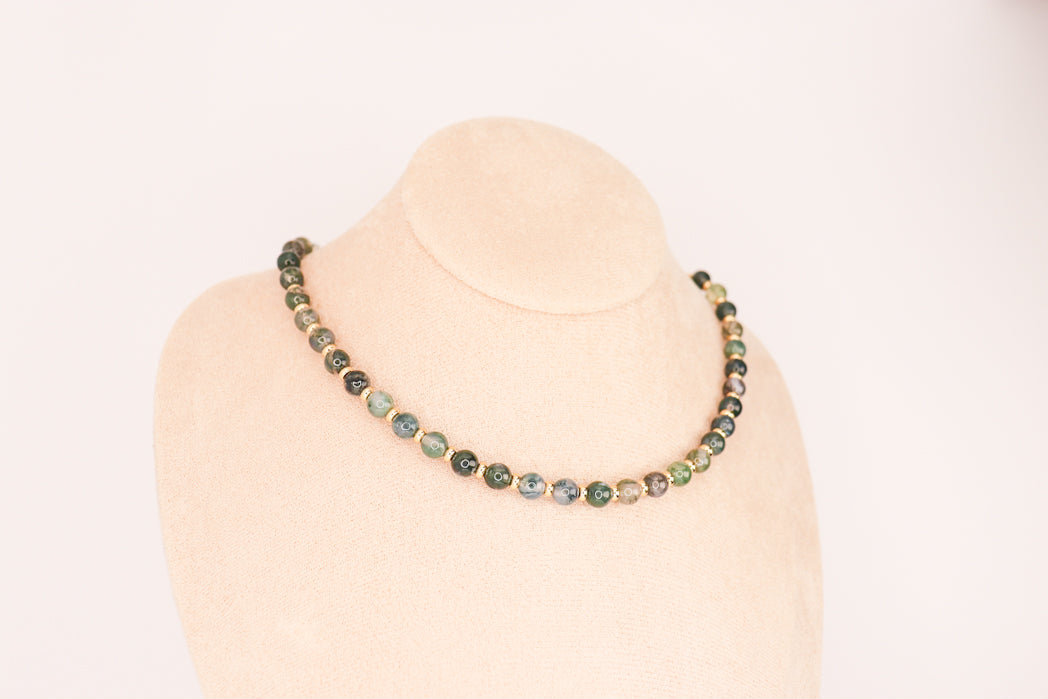 CIRCÉ | Collier en Agate mousse et plaqué Or 18 et 24 carats