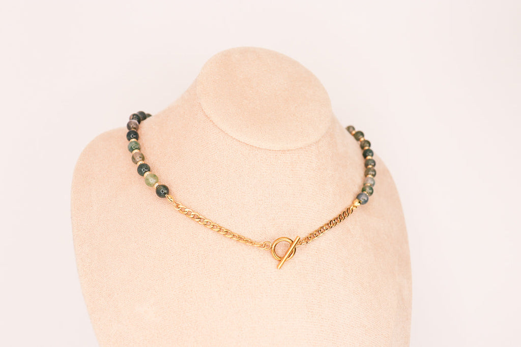 CIRCÉ | Collier en Agate mousse et plaqué Or 18 et 24 carats