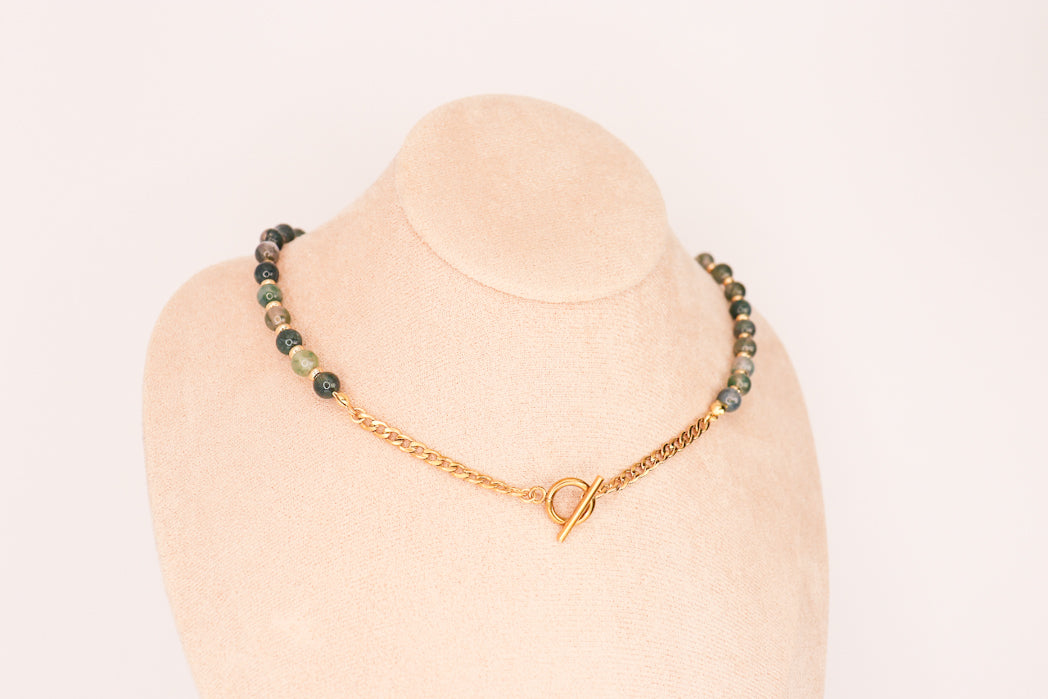 CIRCÉ | Collier en Agate mousse et plaqué Or 18 et 24 carats