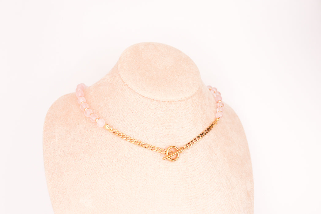 CIRCÉ | Collier en Quartz rose et plaqué Or 18 et 24 carats