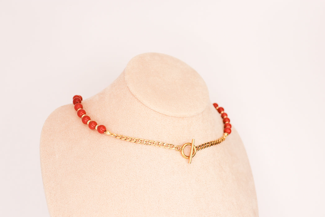 CIRCÉ | Collier en Jaspe rouge et plaqué Or 18 et 24 carats