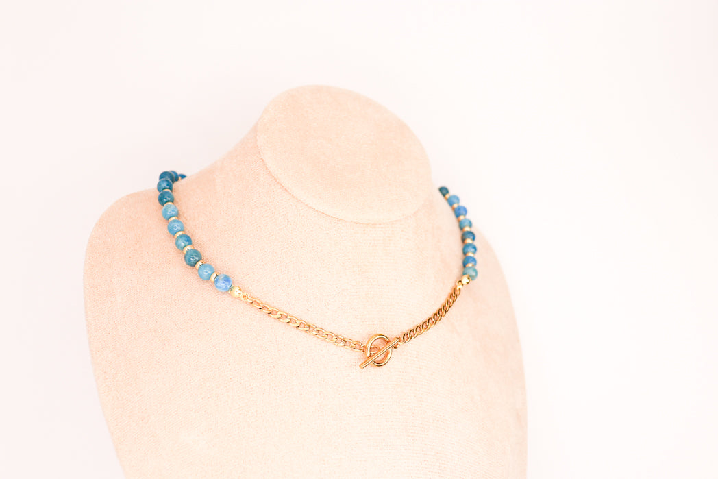 CIRCÉ | Collier en Apatite bleue et plaqué Or 18 et 24 carats