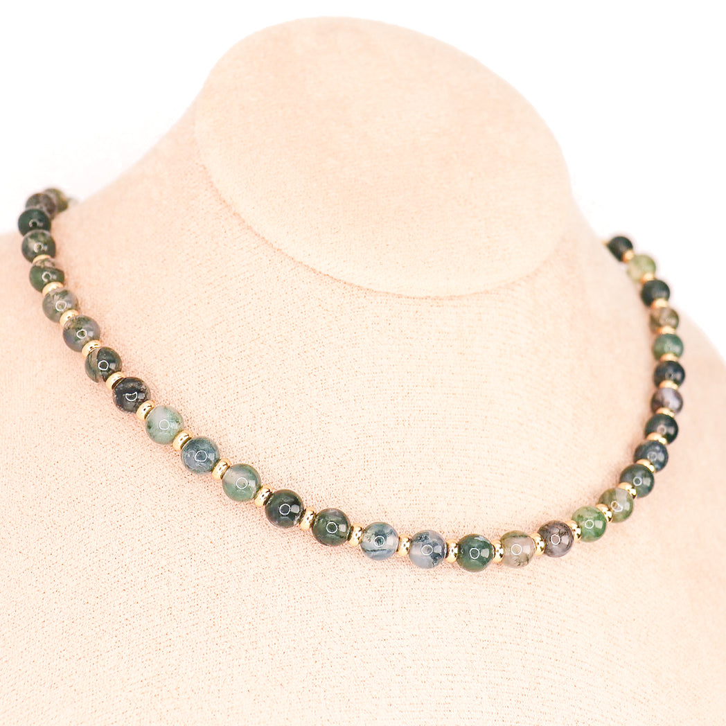 CIRCÉ | Collier en Agate mousse et plaqué Or 18 et 24 carats