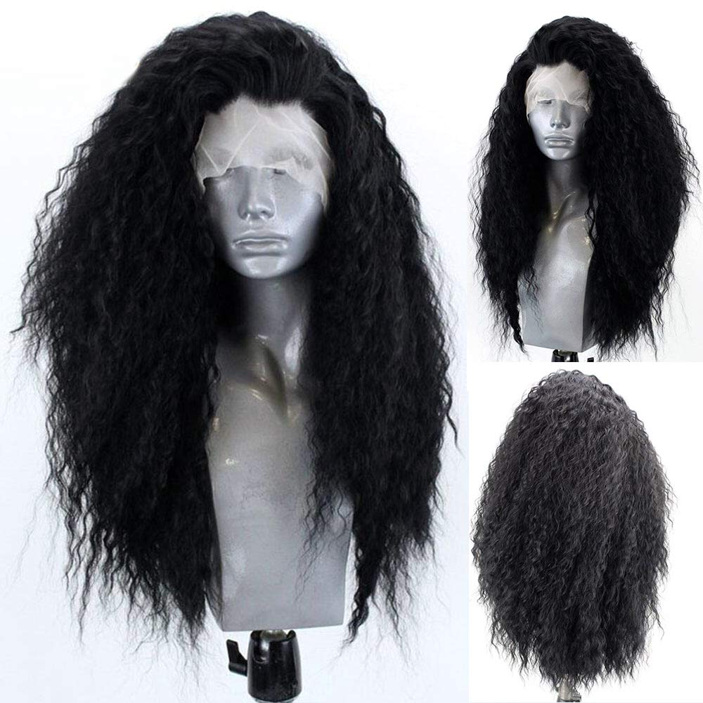 Copper Red Burgundy Black Synthetic Lace Front Wig with Baby Hair Long Afro kinky Curly Futura Wigs for Women-0