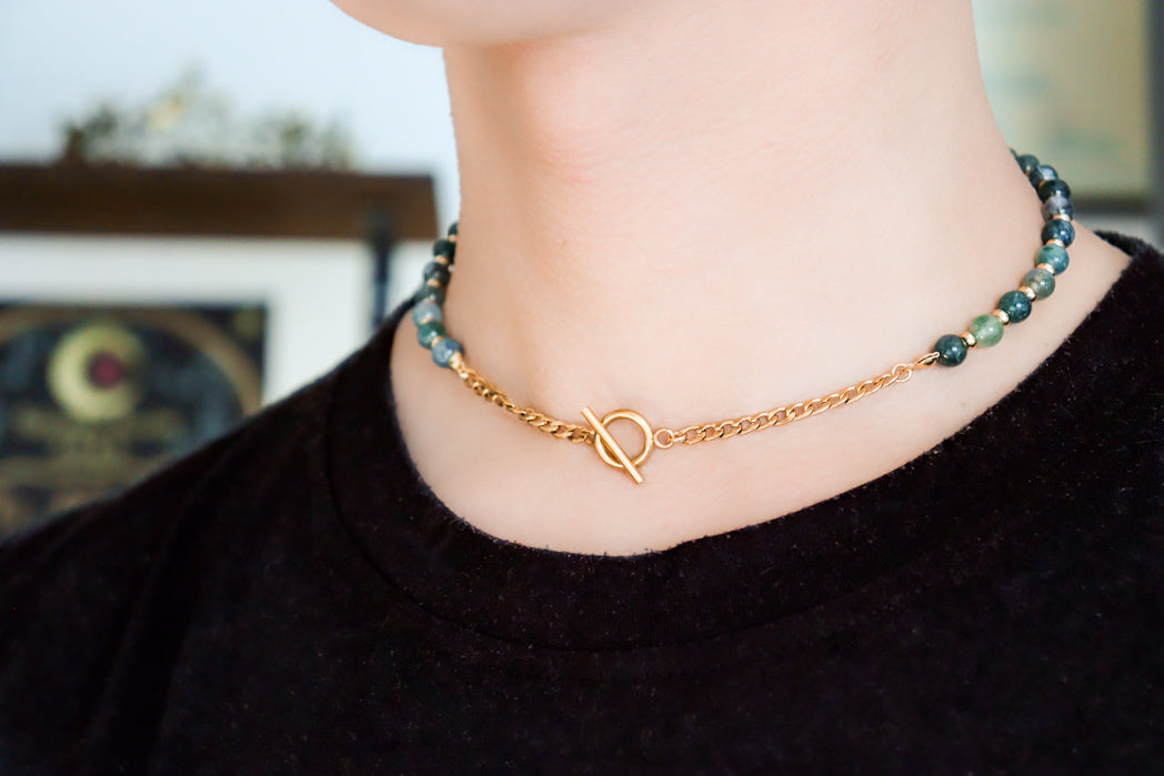 CIRCÉ | Collier en Agate mousse et plaqué Or 18 et 24 carats