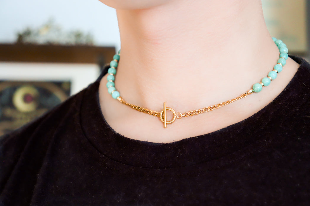 CIRCÉ | Collier en Amazonite et plaqué Or 18 et 24 carats