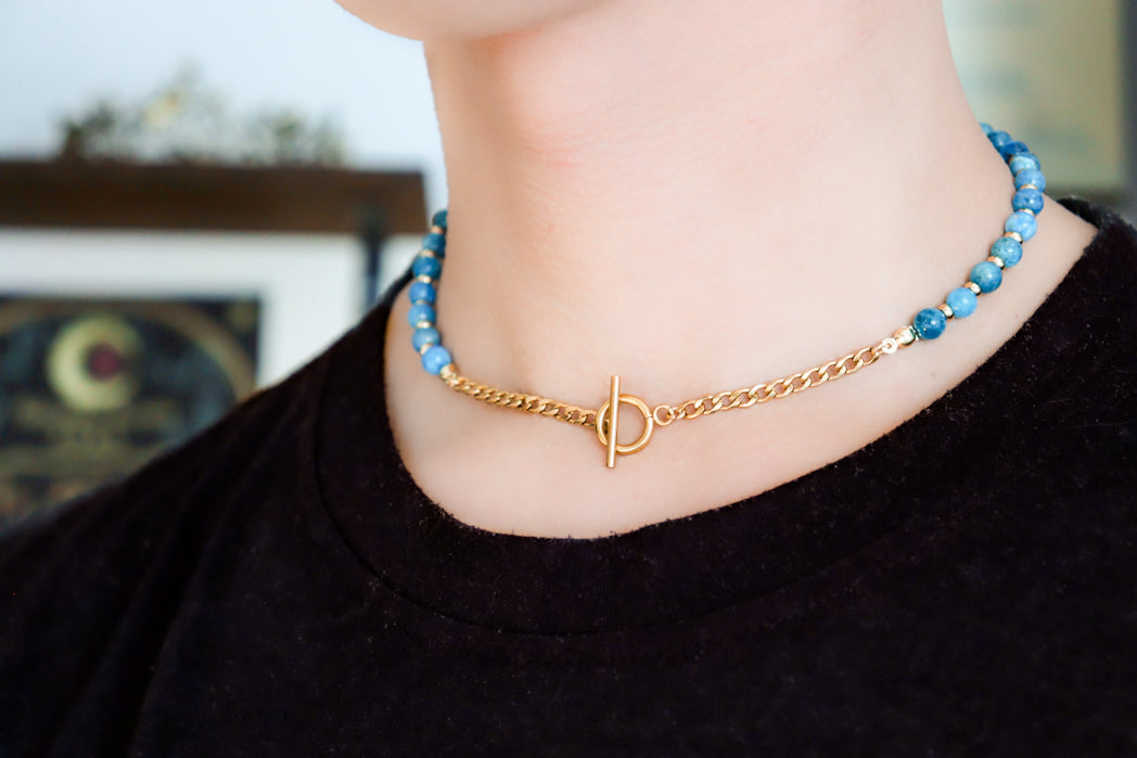 CIRCÉ | Collier en Apatite bleue et plaqué Or 18 et 24 carats