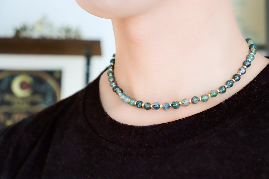 CIRCÉ | Collier en Agate mousse et plaqué Or 18 et 24 carats