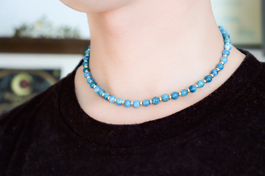 CIRCÉ | Collier en Apatite bleue et plaqué Or 18 et 24 carats